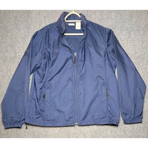 L.L. Bean Women's Hooded Raincoat Windbreaker Jacket O BUX3 Navy Large Regular